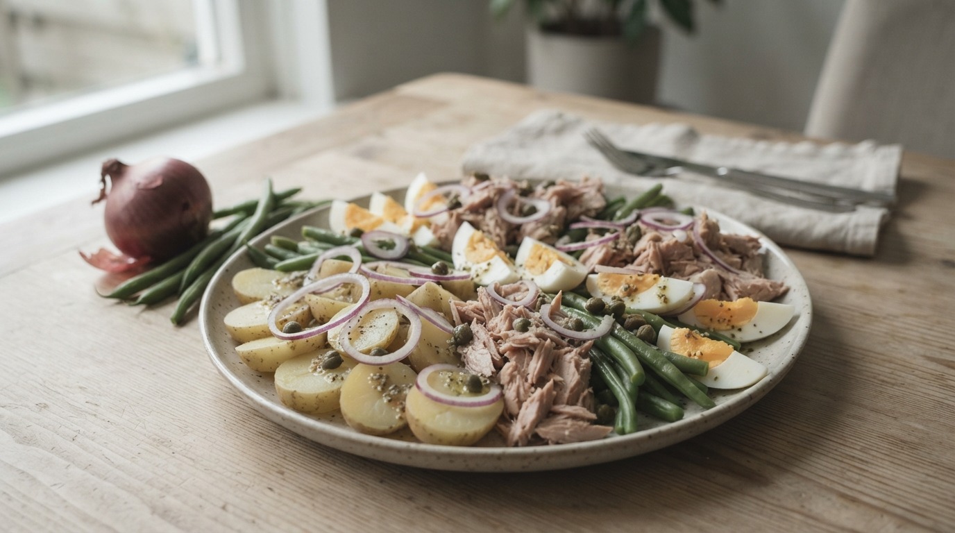 Tonijnsalade met kappertjes en rode ui