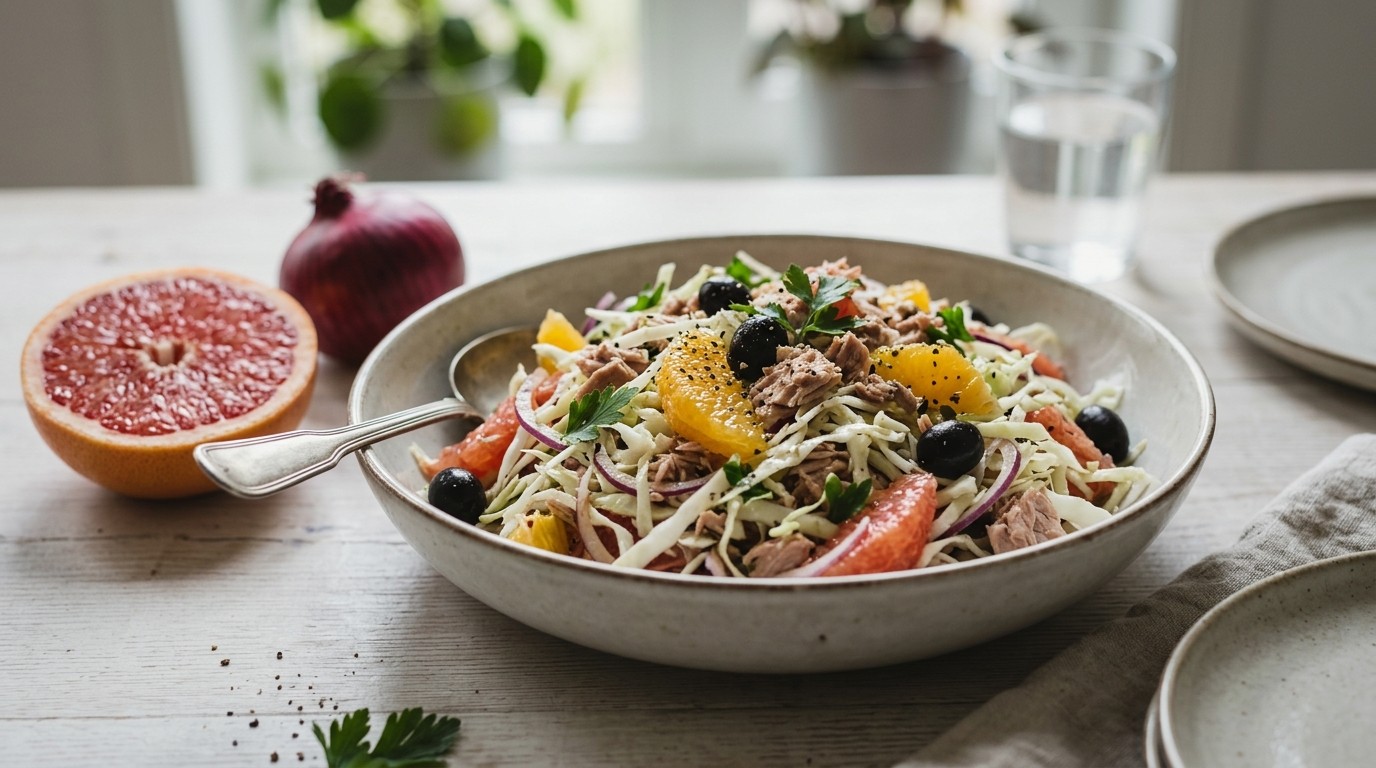 Tonijnsalade met sinaasappel en kool