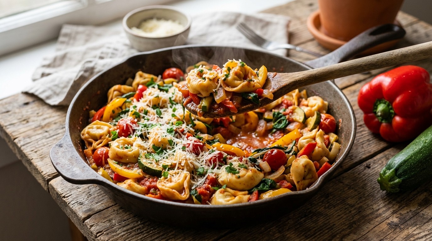 Tortellini met Tomatensaus en Roerbakgroente