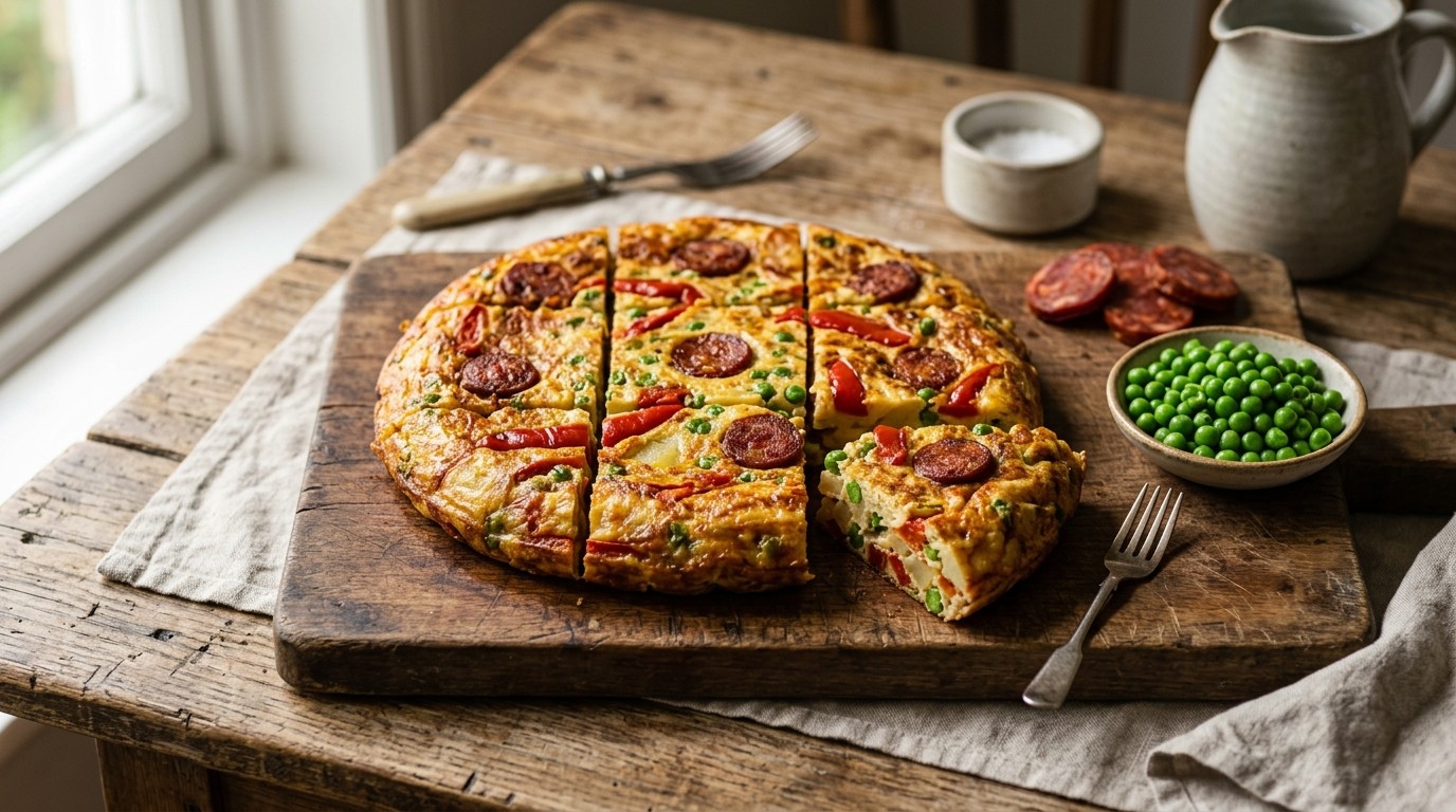 Tortilla met Chorizo, Paprika en Doperwtjes