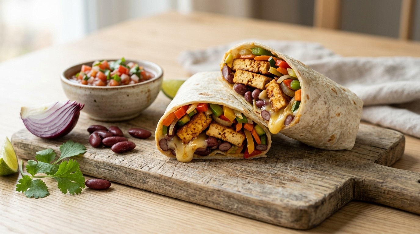 Tortilla met roerbakgroenten en tofu