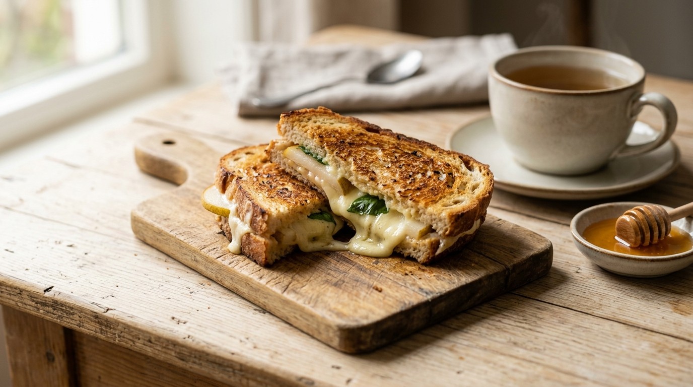 Tosti met Mozzarella, Peer en Basilicum