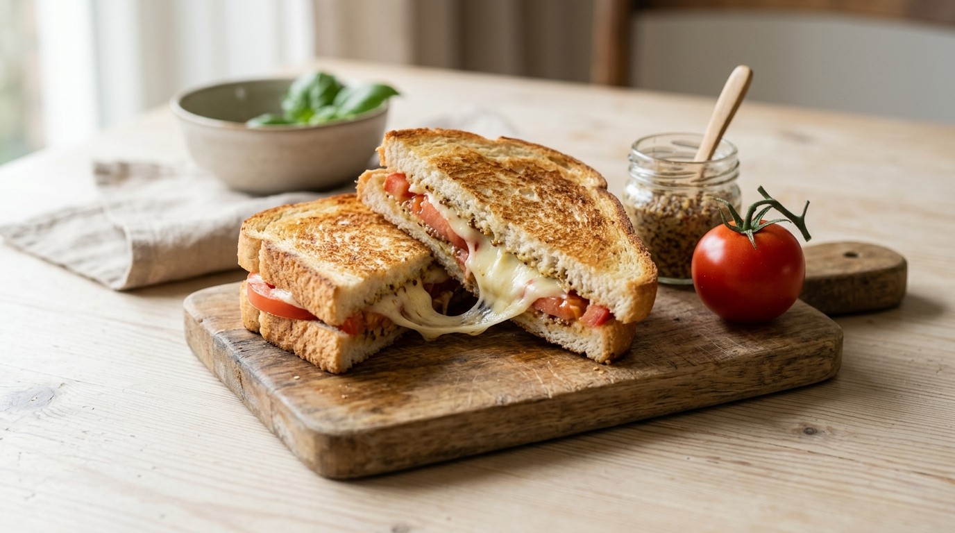 Tosti mozzarella met tomaat en grove mosterd