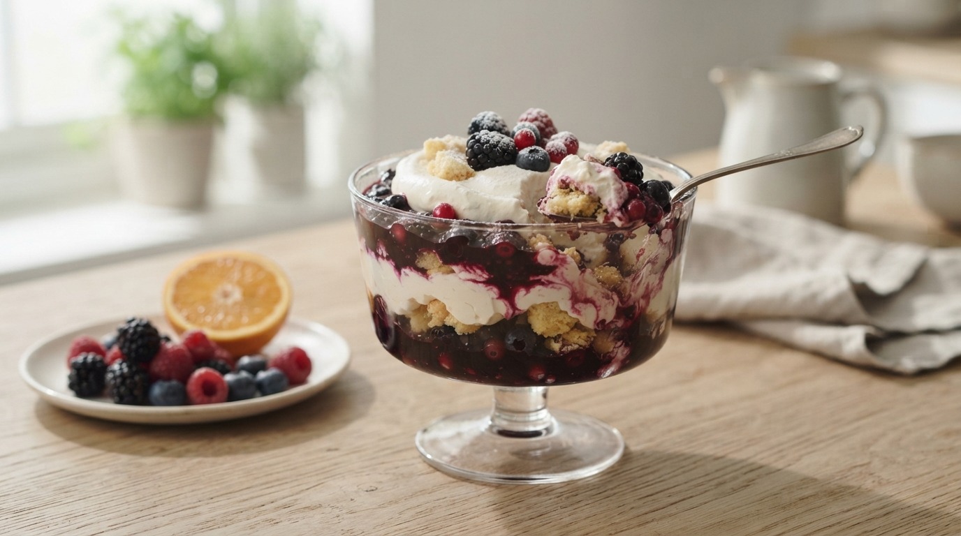 Trifle van bosvruchten en slagroom