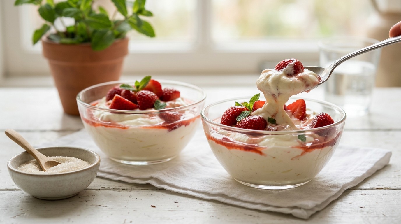 Uitgelekte Yoghurt met Aardbeien