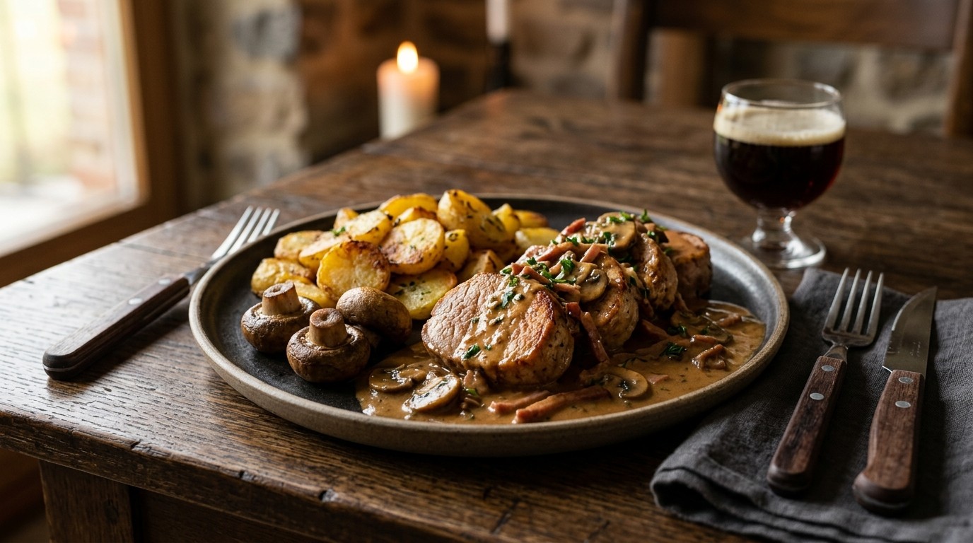 Varkensfilet in romige biersaus