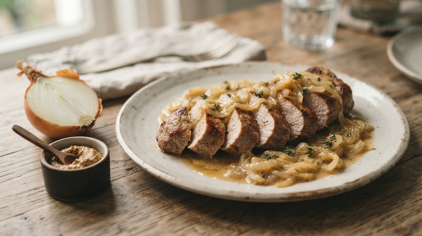Varkensfilet met uiensaus