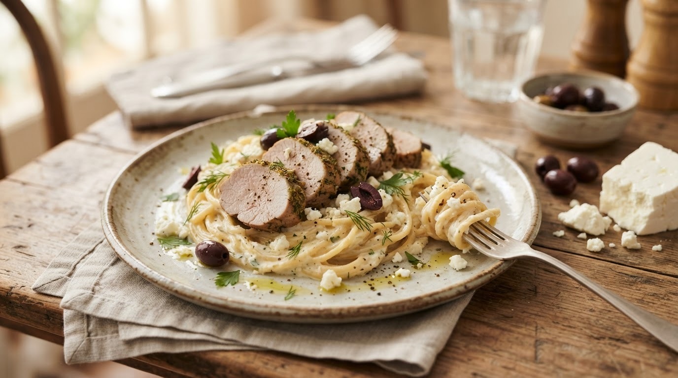 Varkenshaas Mediterrano met romige pasta