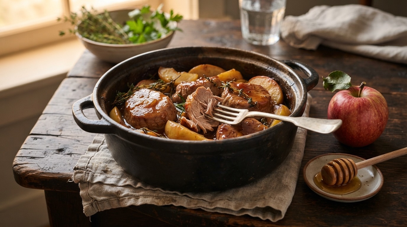 Varkenshaas met appel en honing uit de slow cooker