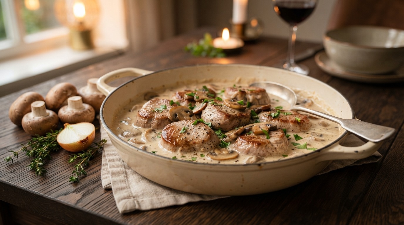 Varkenshaas met champignon-roomsaus