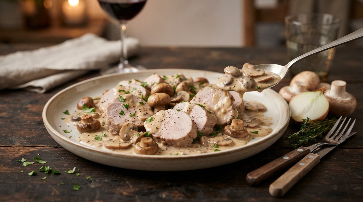 Varkenshaas met champignonssaus
