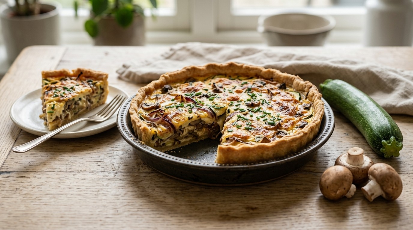 Vegetarische taart met ui en kaas