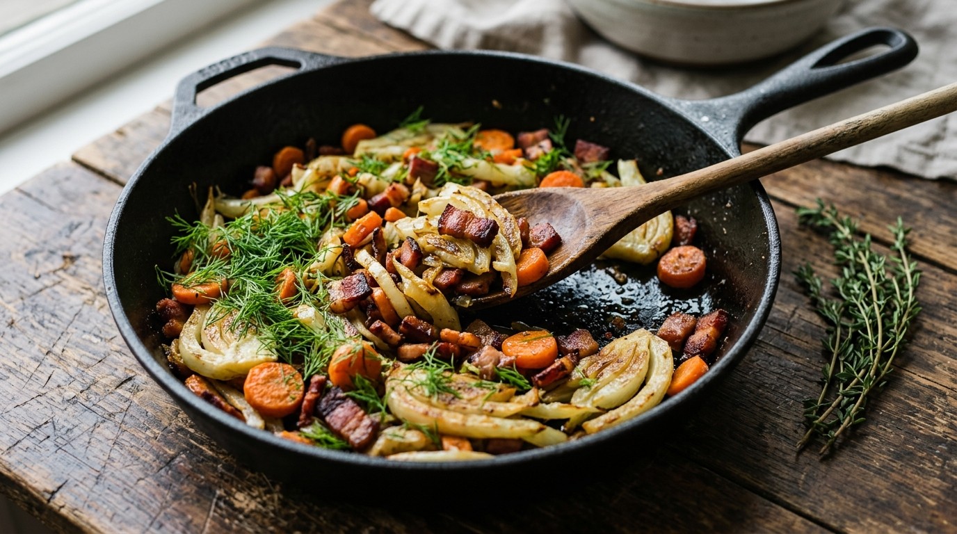 Venkel wortel mix met spekjes