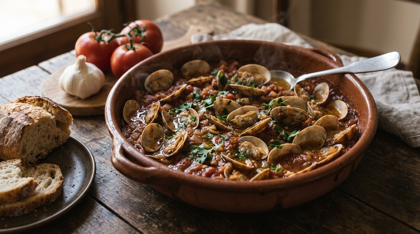 Venusschelpen in tomatensaus