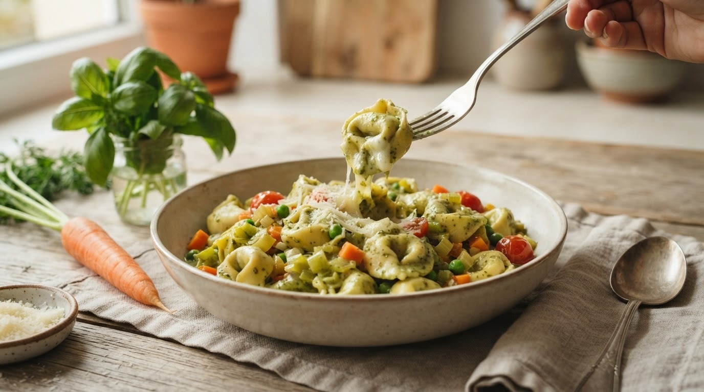 Verse tortellini met gemengde groenten
