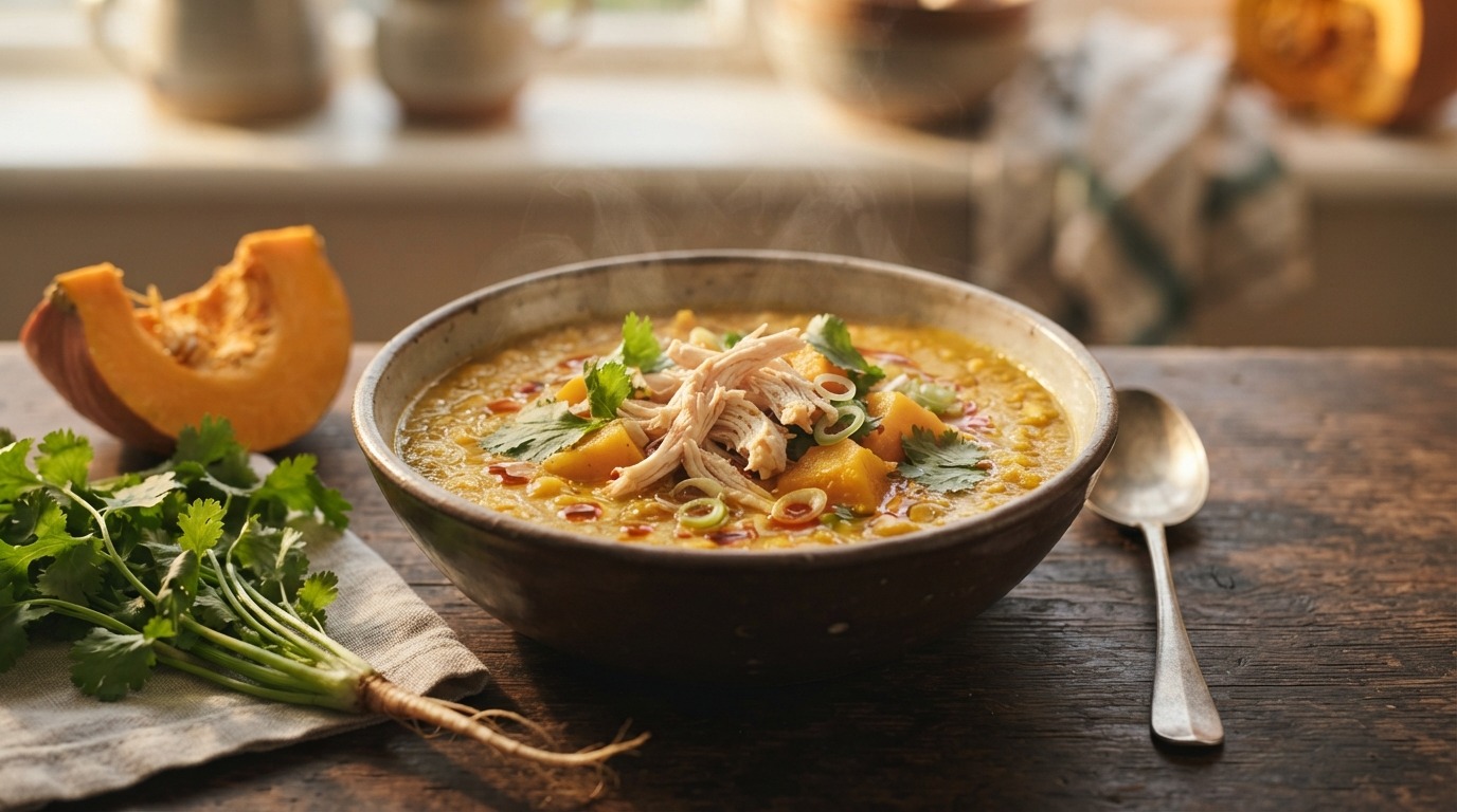 Vietnamese pompoensoep met kip