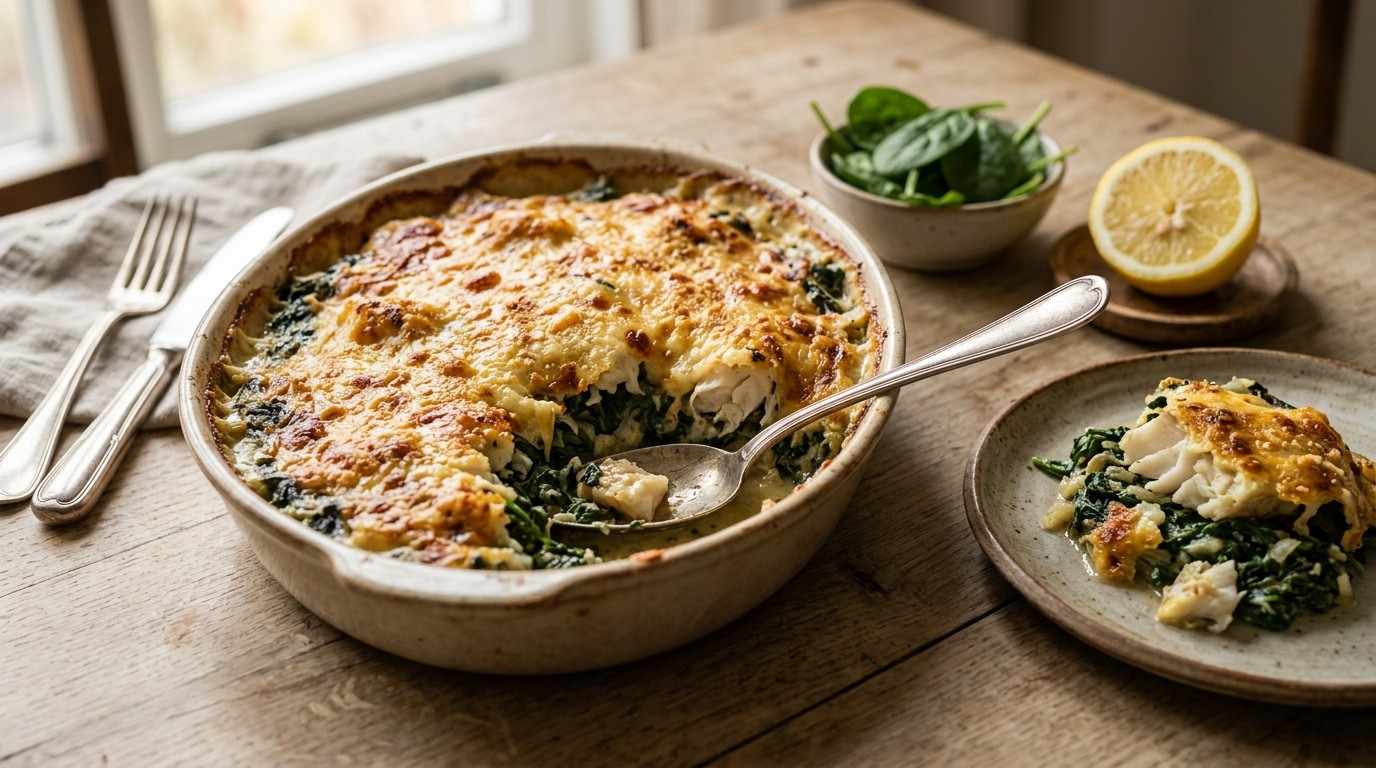 Vis-spinazie Gratin