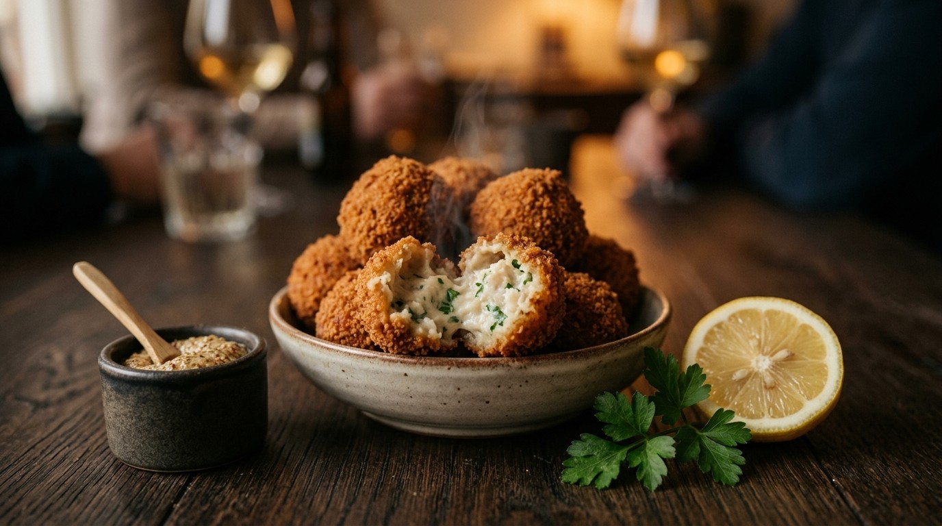 Visbitterballen met kabeljauwfilet