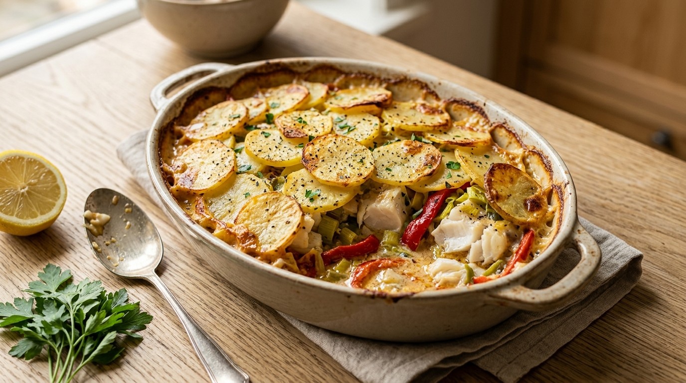 Visgratin met Prei en Paprika