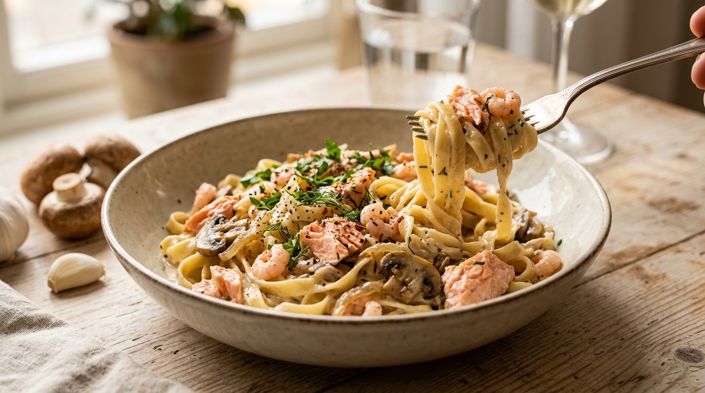 Vispasta met Zalm en Garnalen