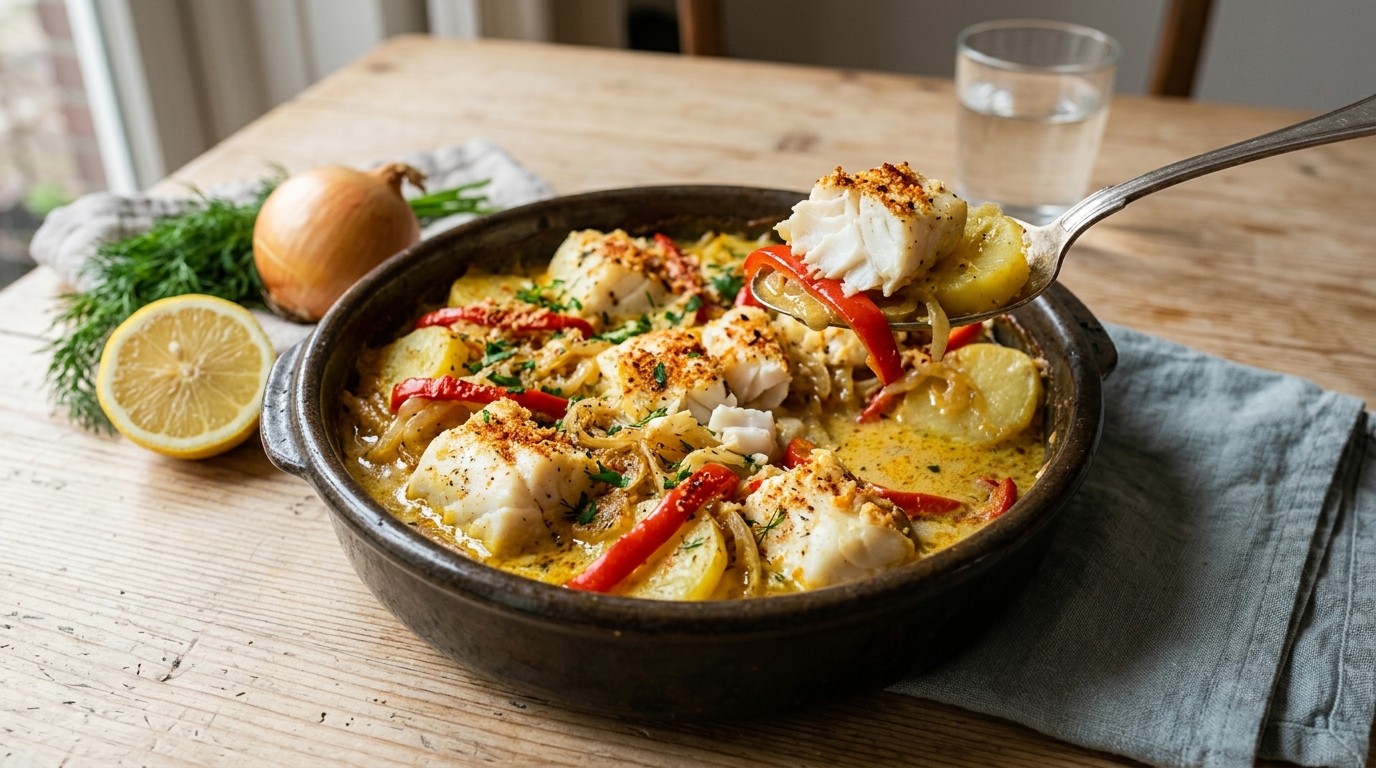 Visschotel met paprika