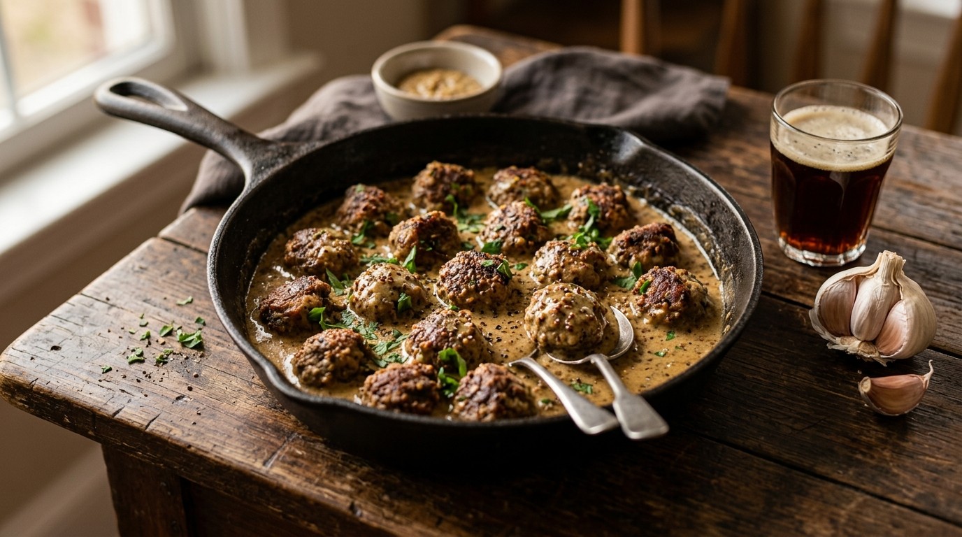 Vleesballetjes in pittige mosterdsaus