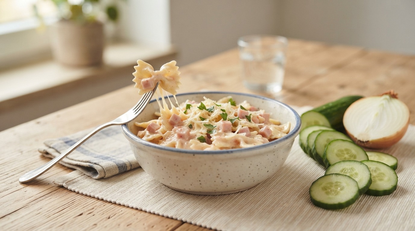 Vlindermacaroni met ham en kaas (kinderrecept)