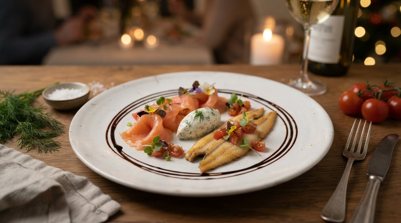 Voorgerecht van zalm en paling