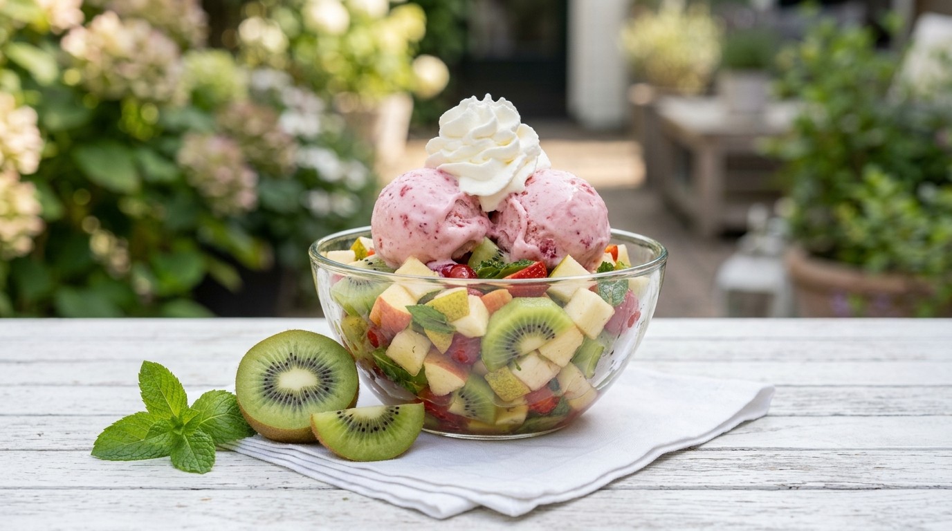 Vruchtensalade met Aardbeienijs