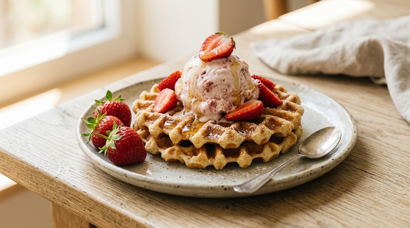 Wafels met Strawberry Cheesecakeijs
