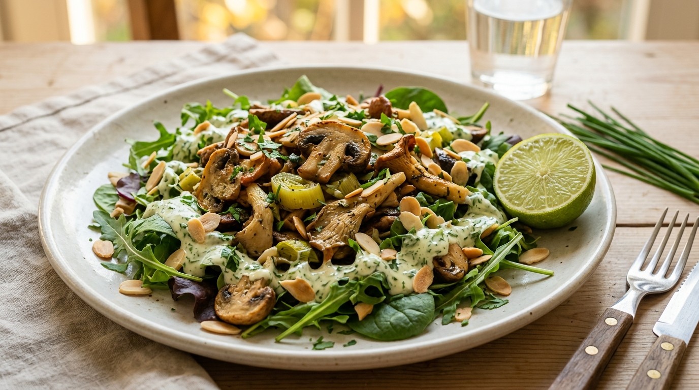 Warme champignonsalade met peterseliedressing