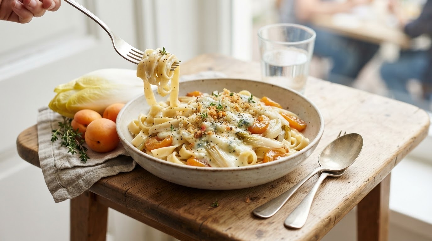 Witlof-abrikoos tagliatelle