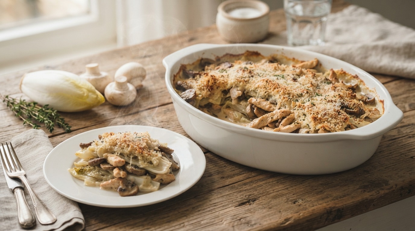 Witlof ovenschotel met champignons