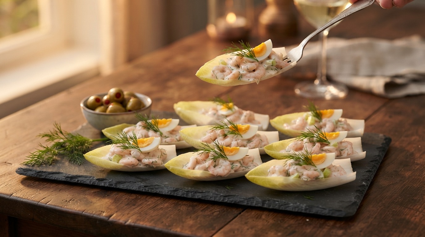 Witlofbootjes met garnalencocktail