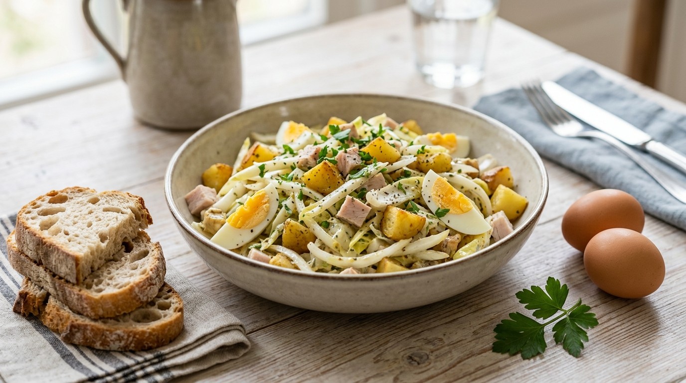 Witlofsalade met stokbrood