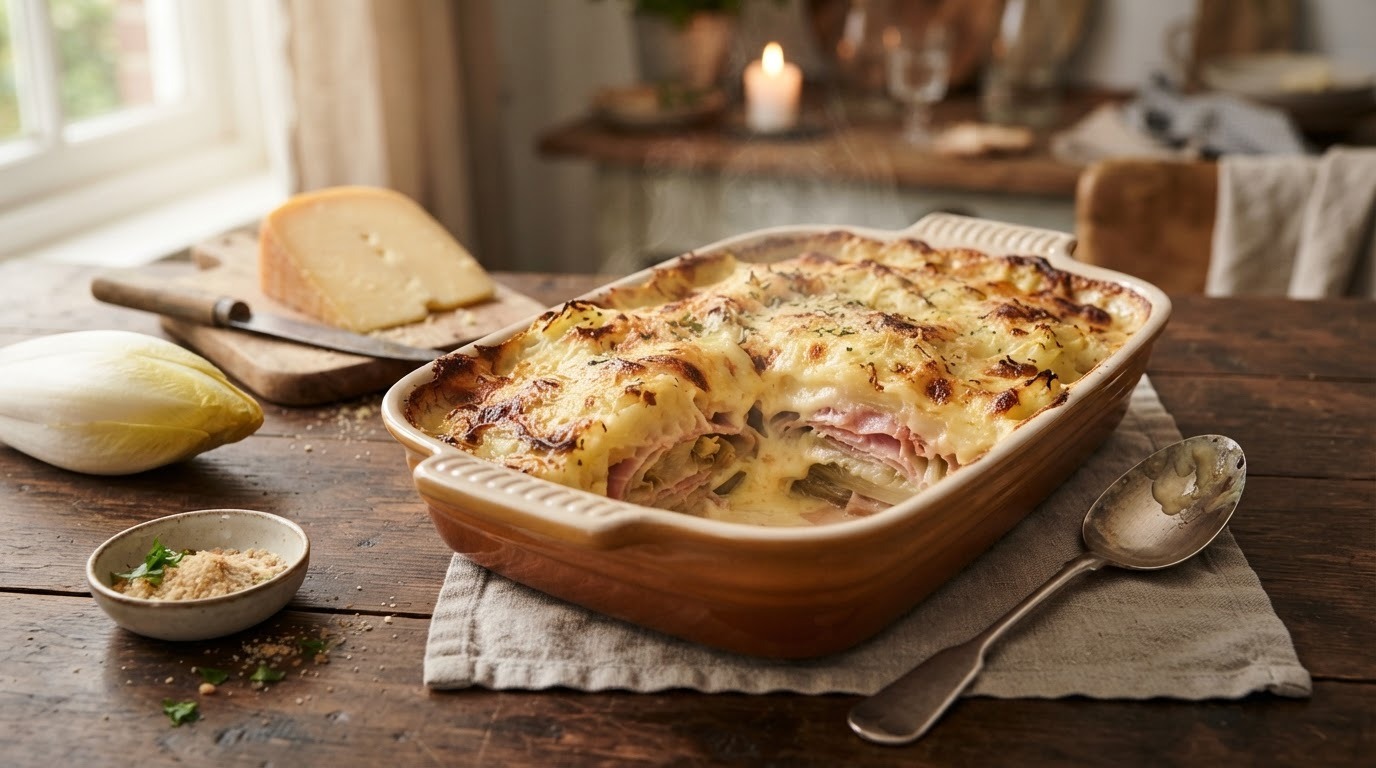 Witlofschotel met ham en kaassaus