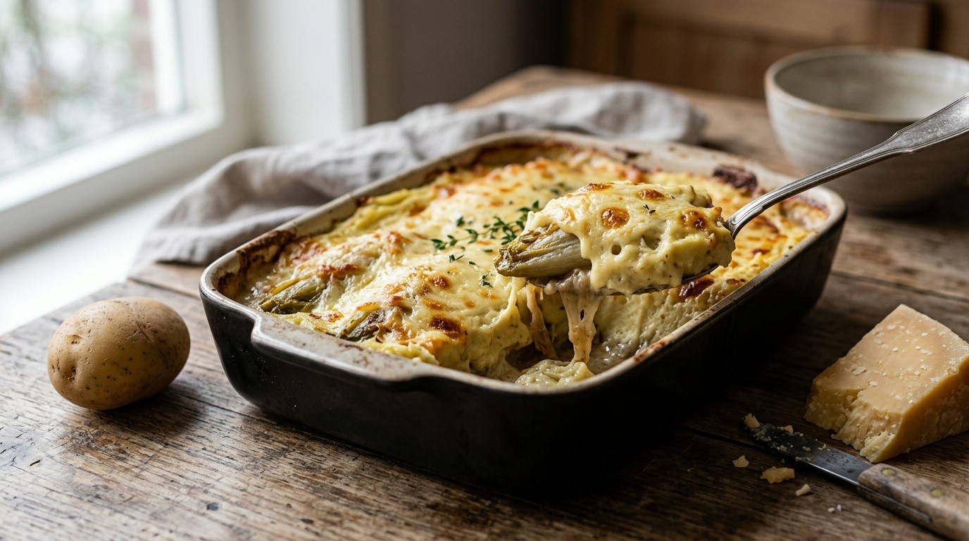 Witlofschotel met Mosterdpuree
