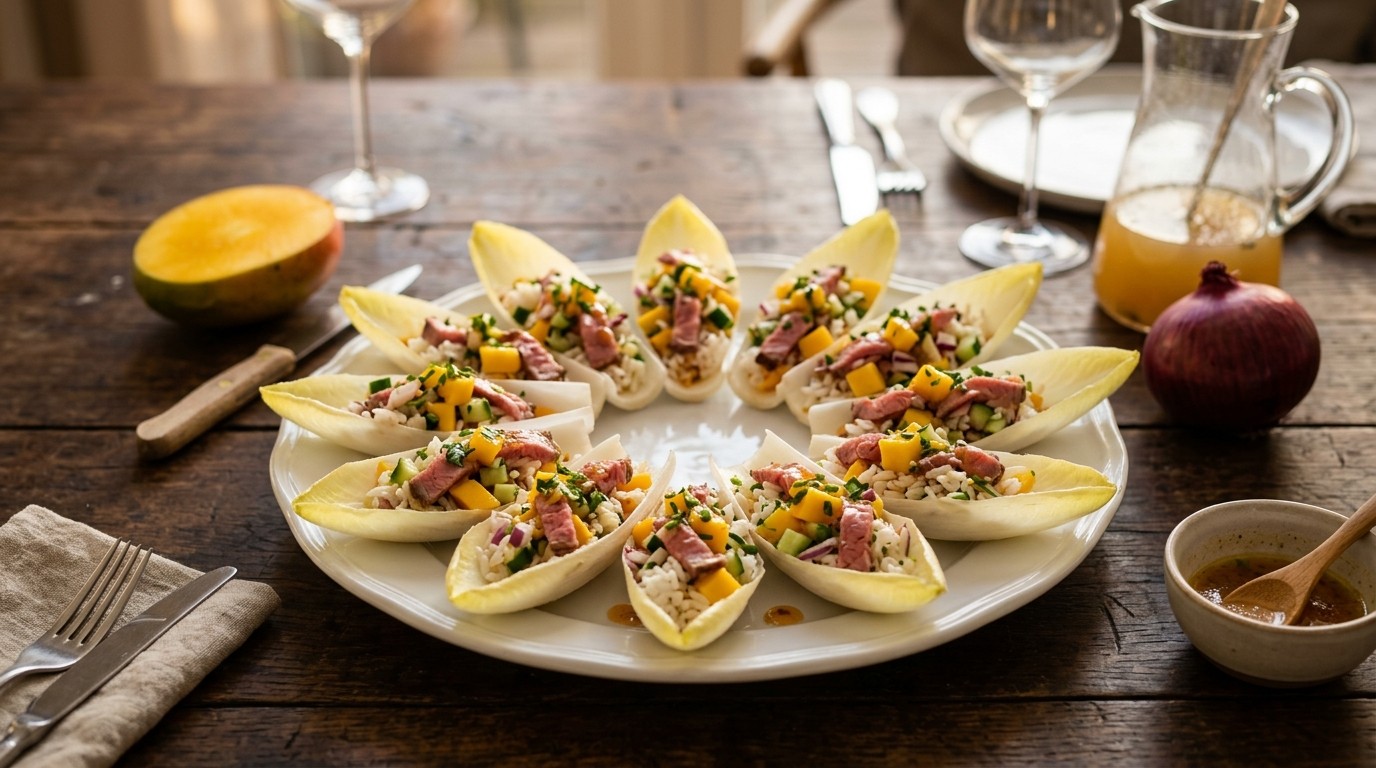 Witlofschuitjes met rijstsalade