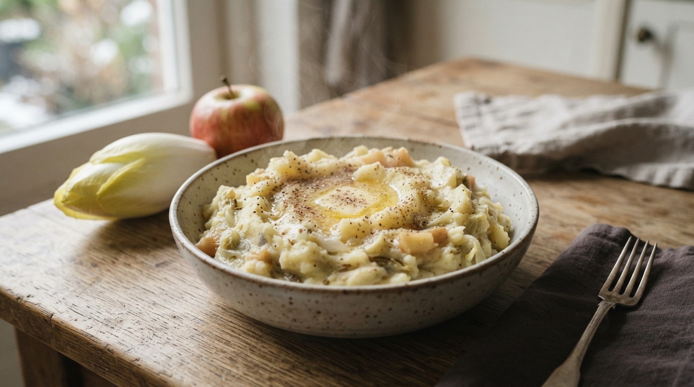 Witlofstampot met appel en komijn