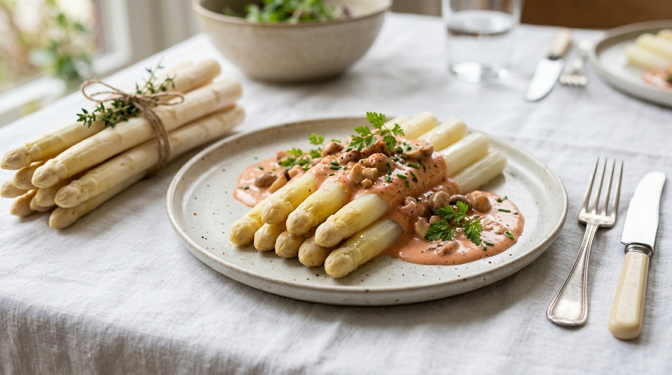 Witte asperges met Aurorasaus