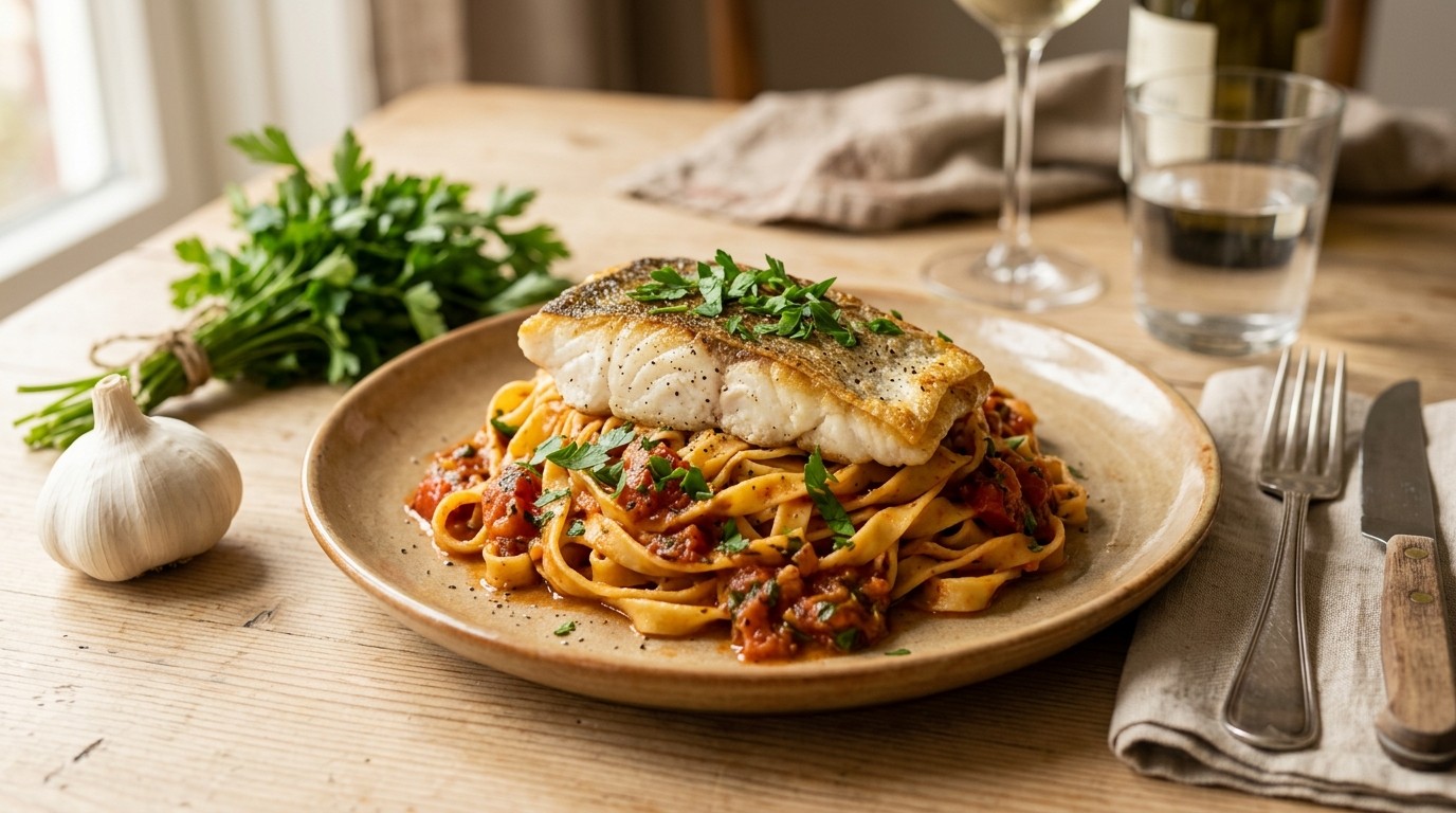 Witvisfilet met Tomatentagliatelle