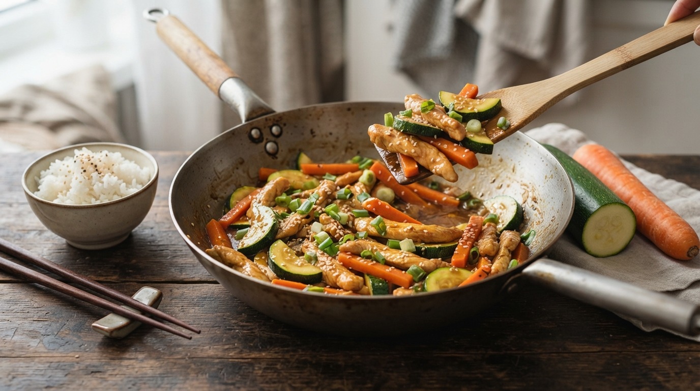 Wokgerecht met courgette en wortel