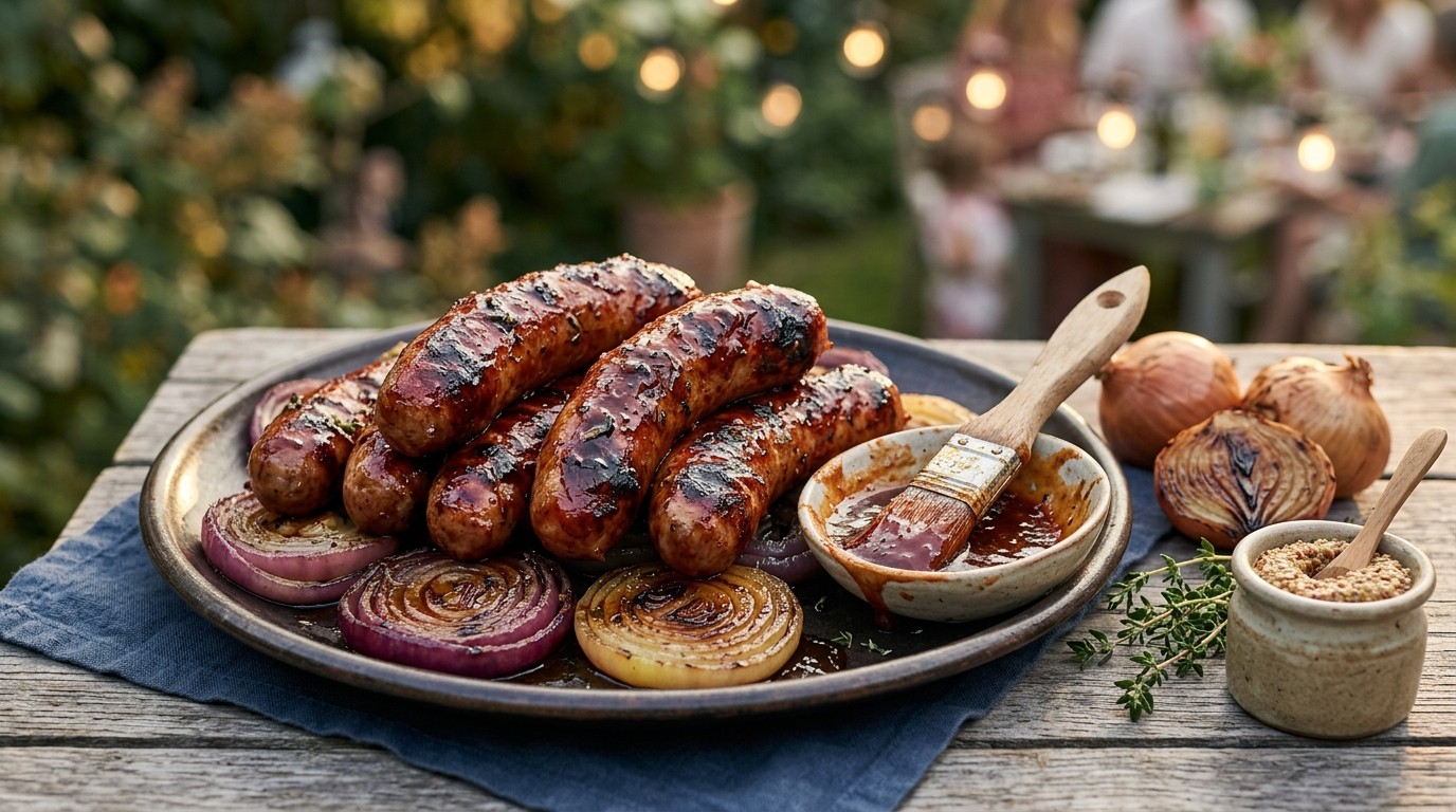 Worstjes met honing-chilimarinade op de barbecue