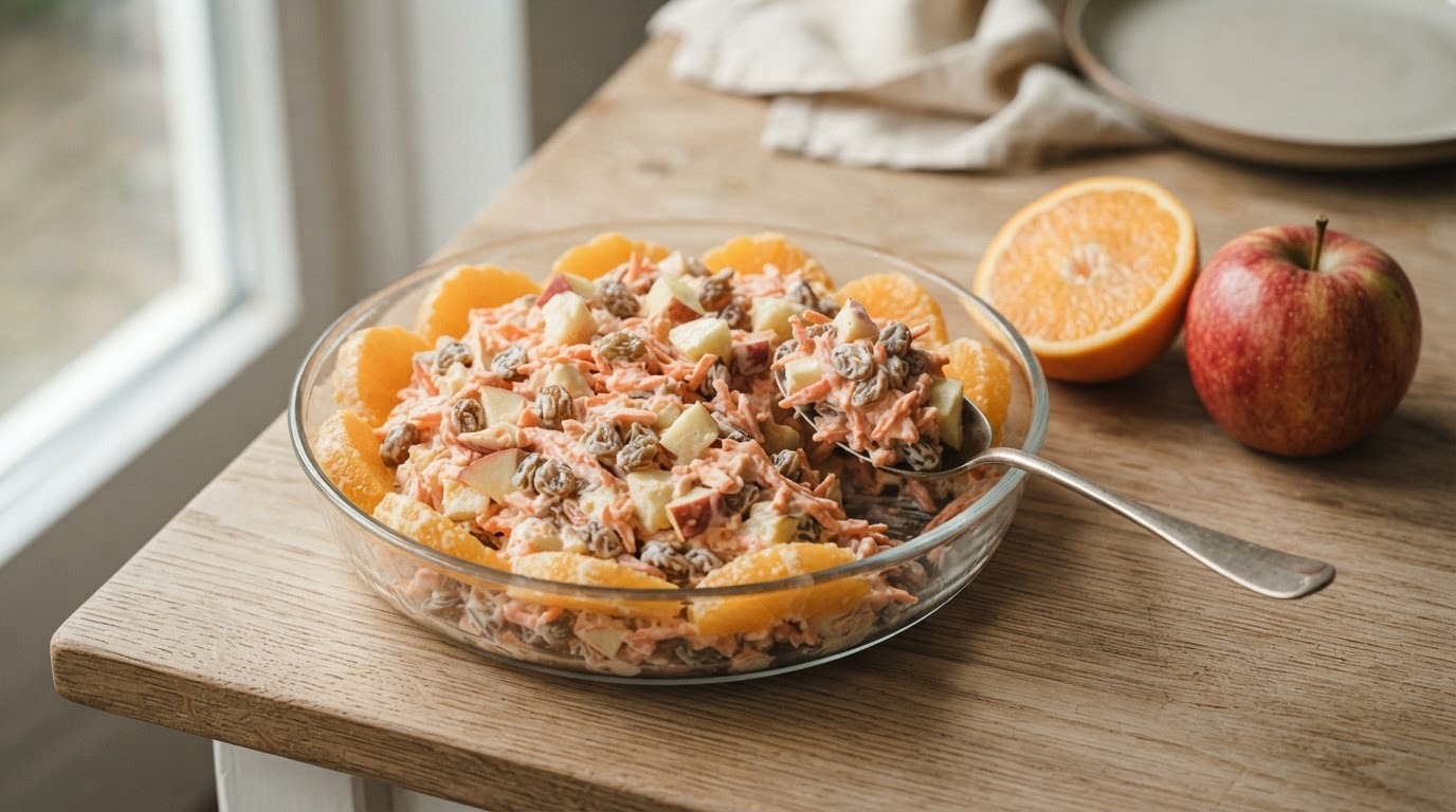 Wortelsalade met appel en rozijnen