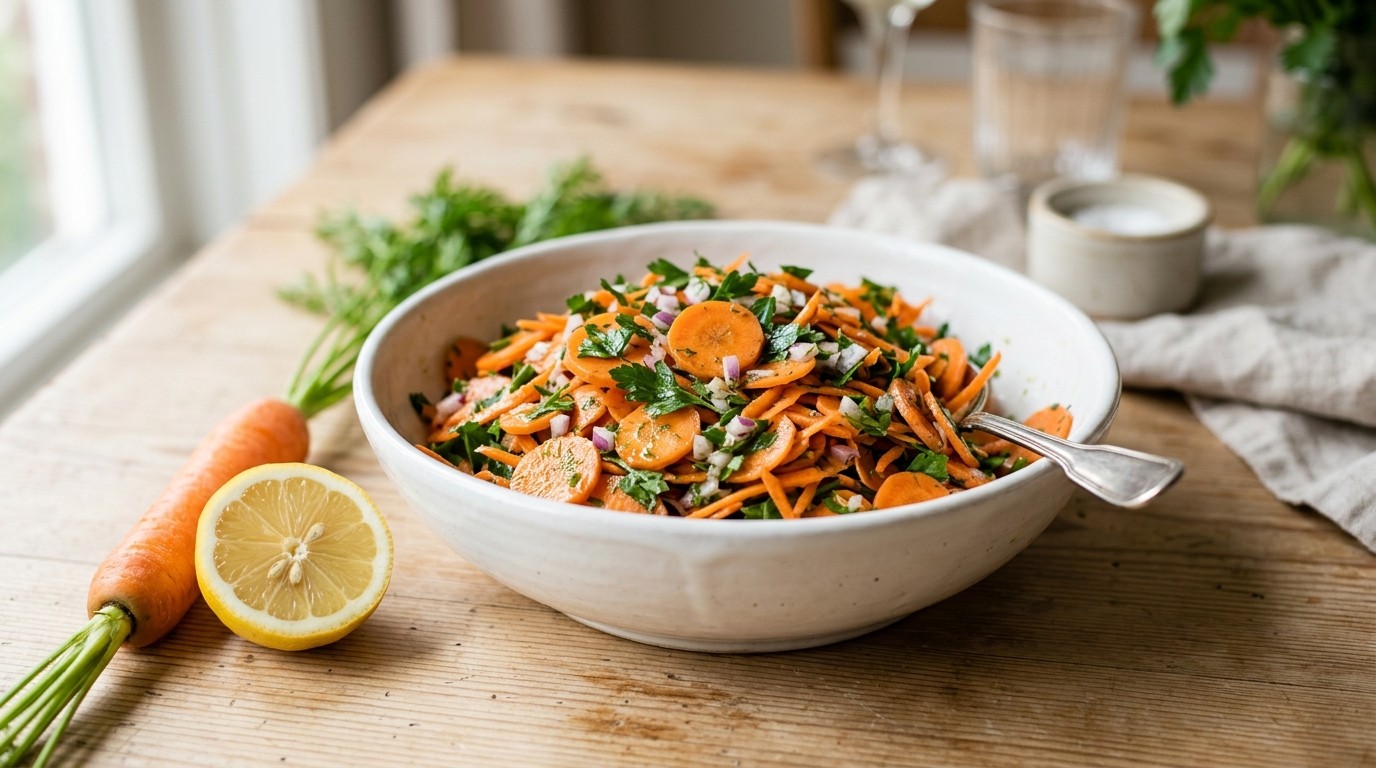 Wortelsalade met peterselie en ui