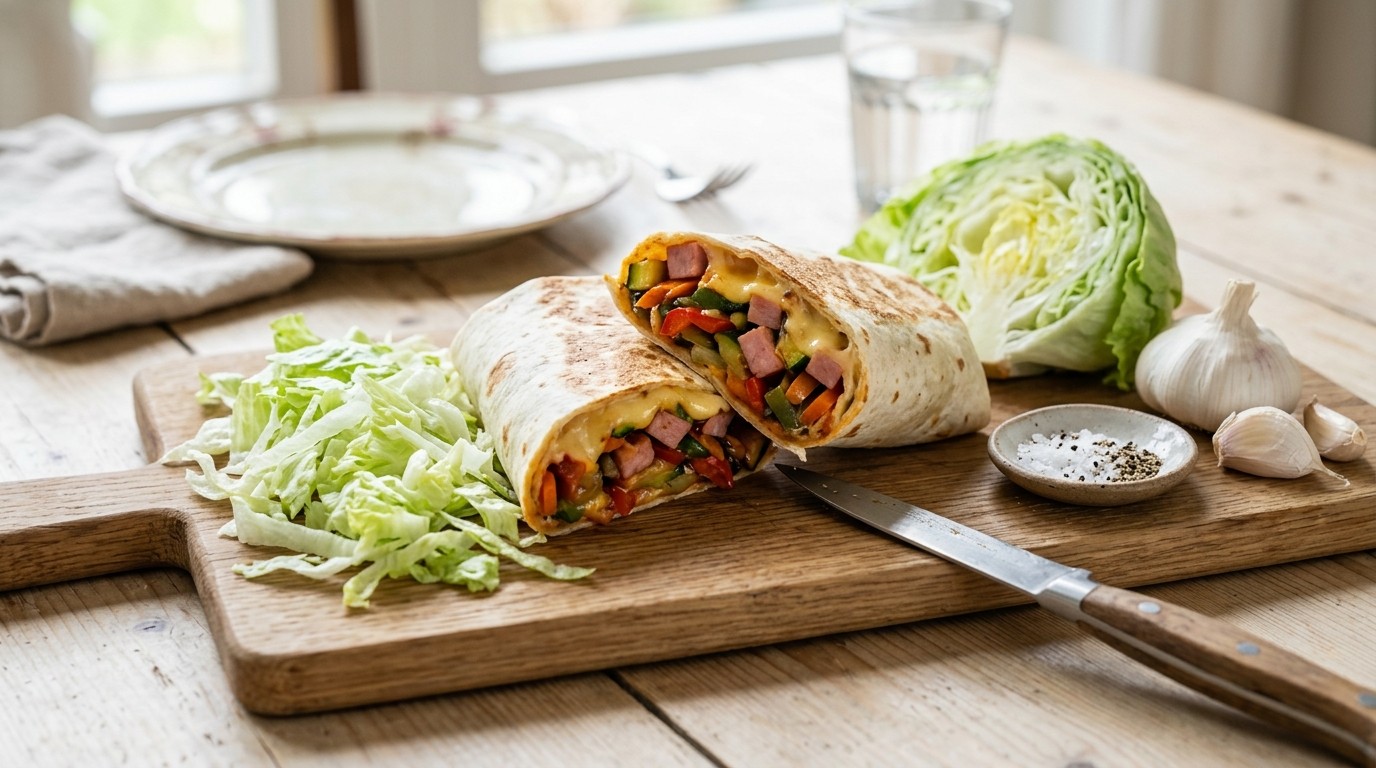 Wrap Gevuld met Wokgroente, ham en Kaasblokjes