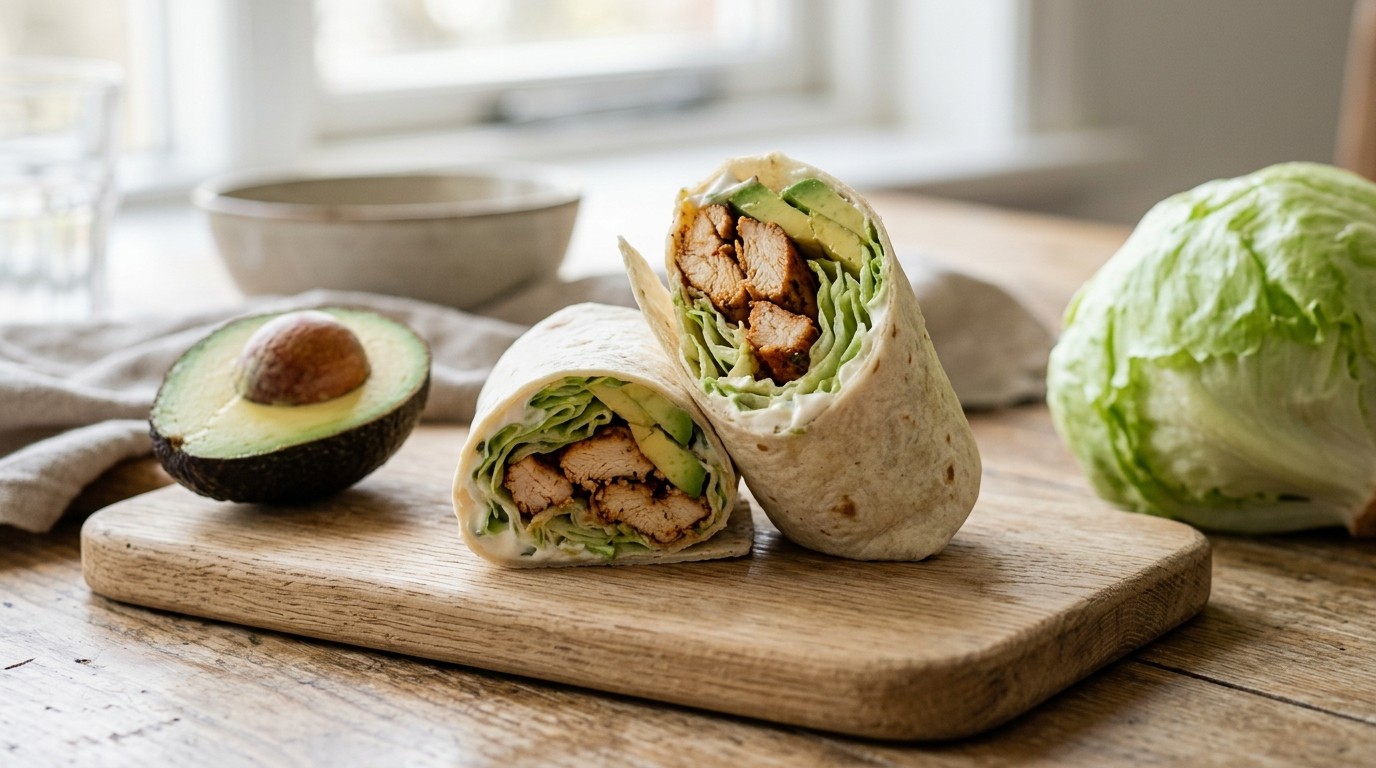 Wrap met ijsbergsla en kipreepjes