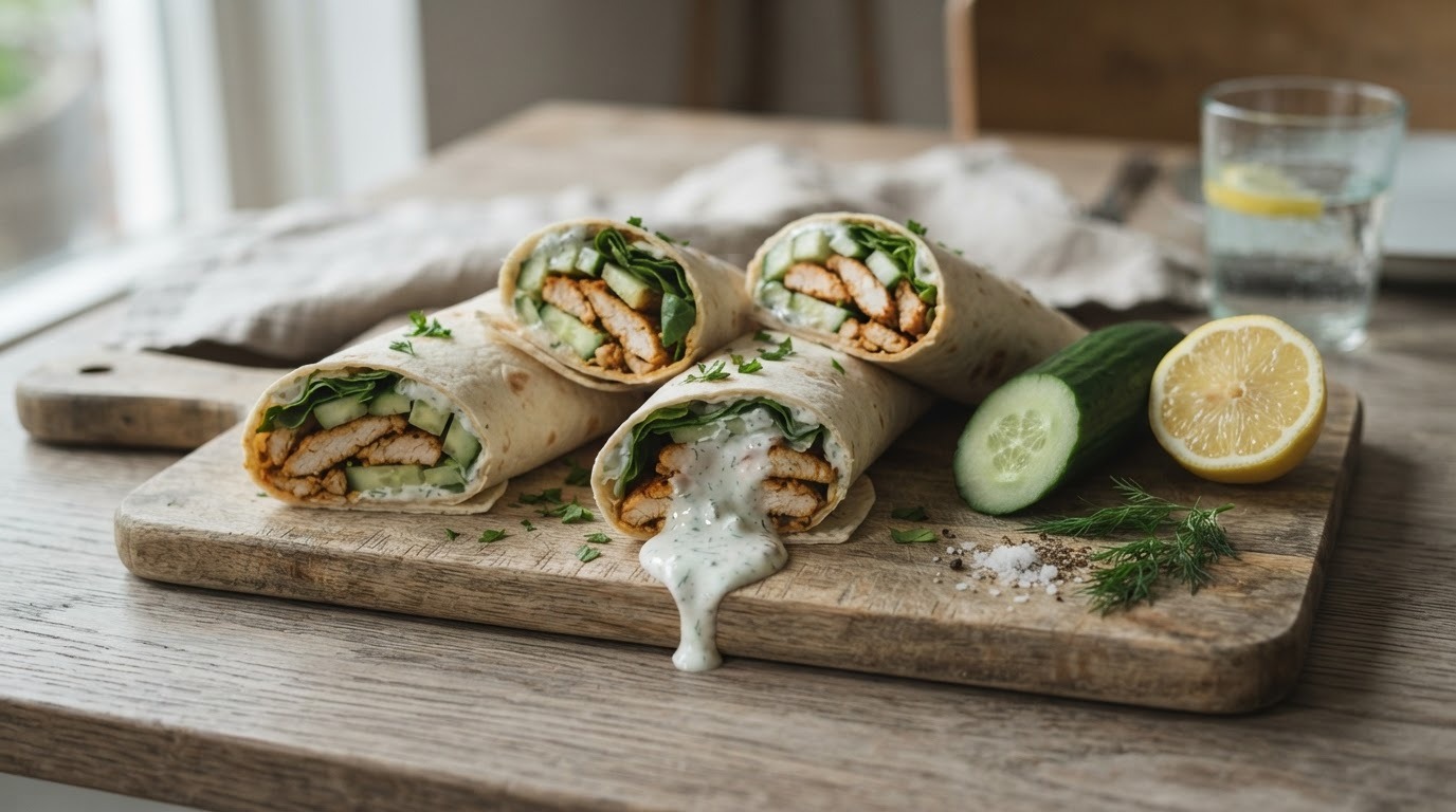 Wraps gevuld met kip en komkommer