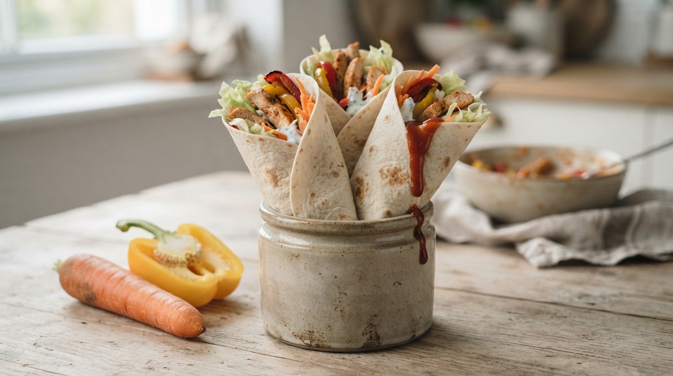 Wraps met kip, Paprika en Ijsbergsla