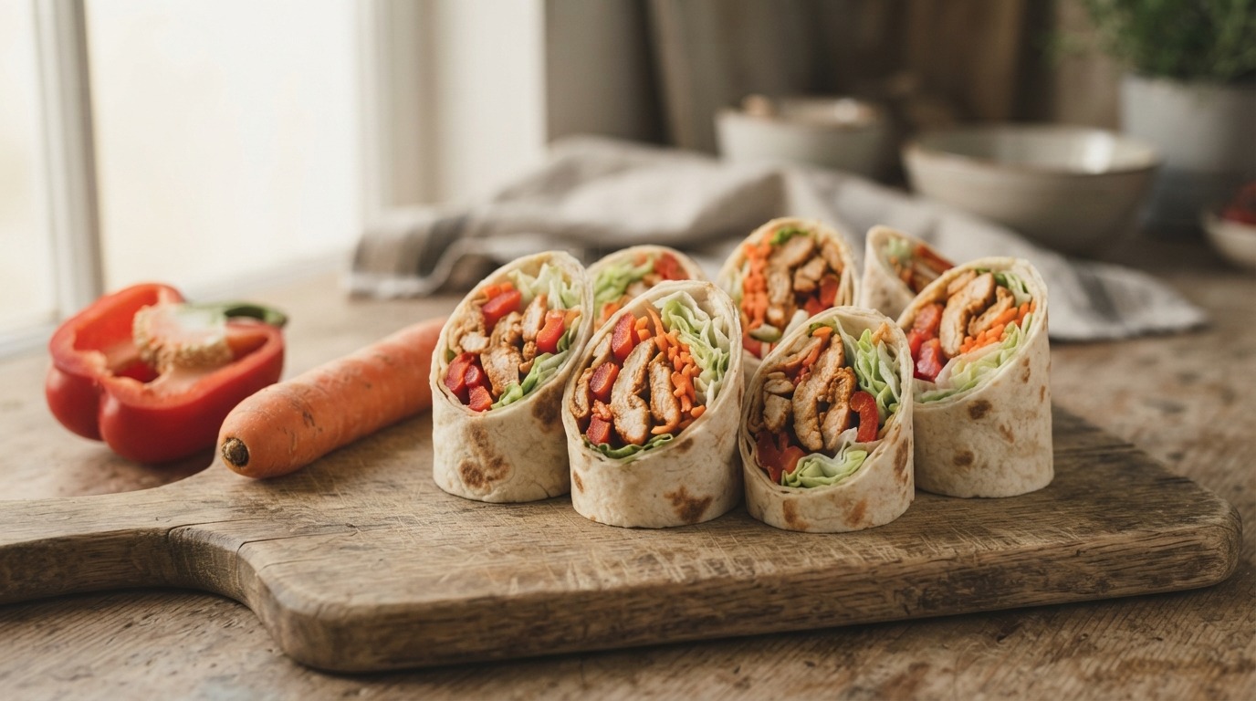 Wraps met kip, paprika en ijsbergsla